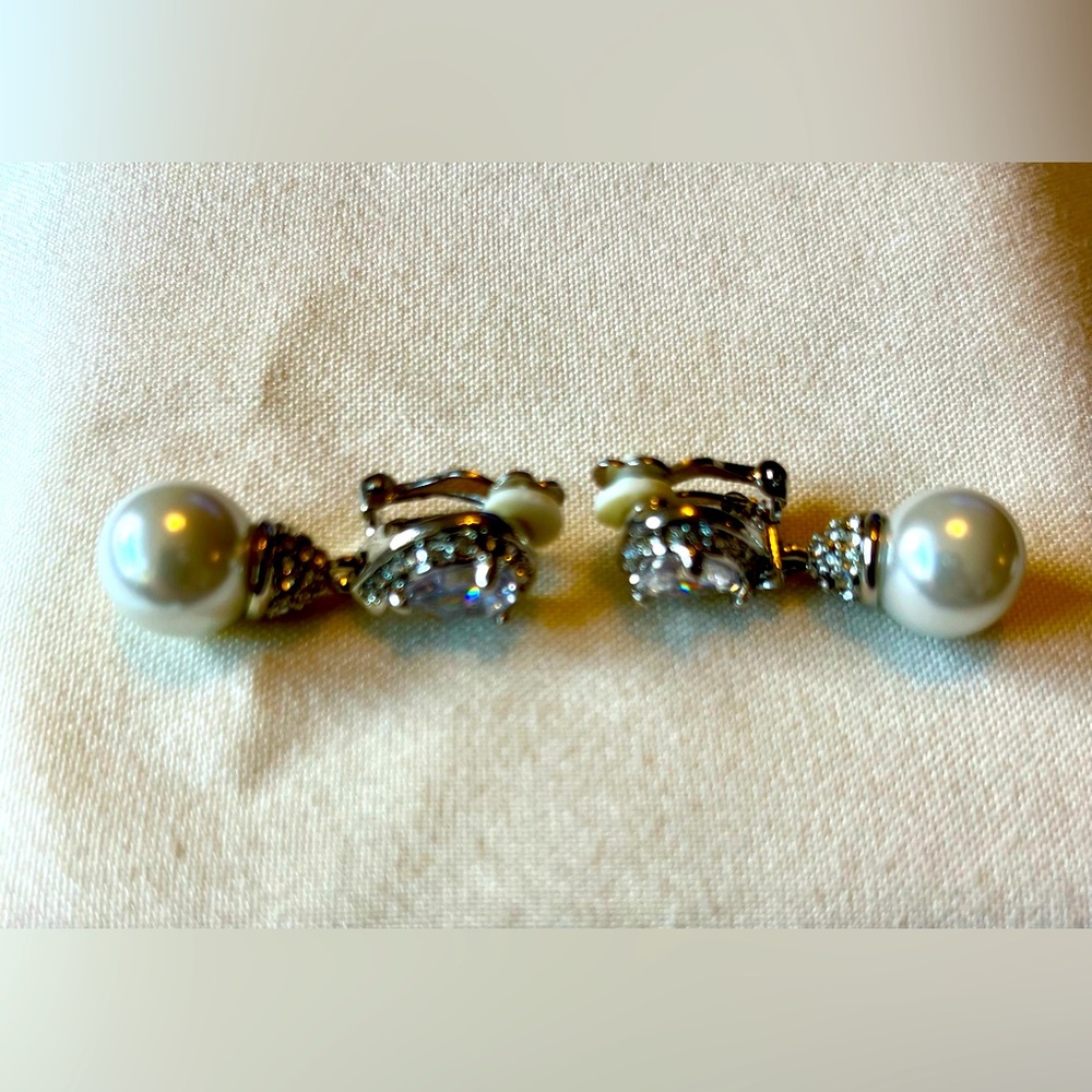 Spring Street Pearl and Cubic Zirconia Drop Earrings, New With Tags - Picture 12 of 16